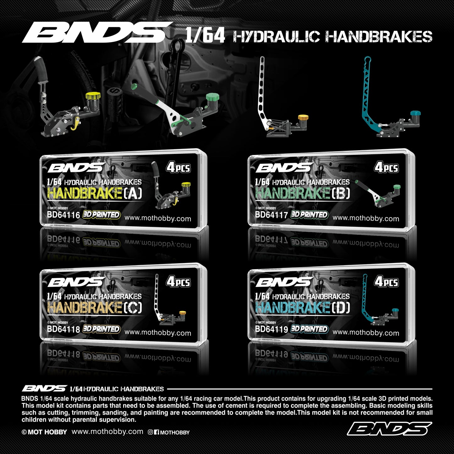 BNDS 1/64 Hydraulic Handbrake Set - Shifter A (4pcs) - BD64116
