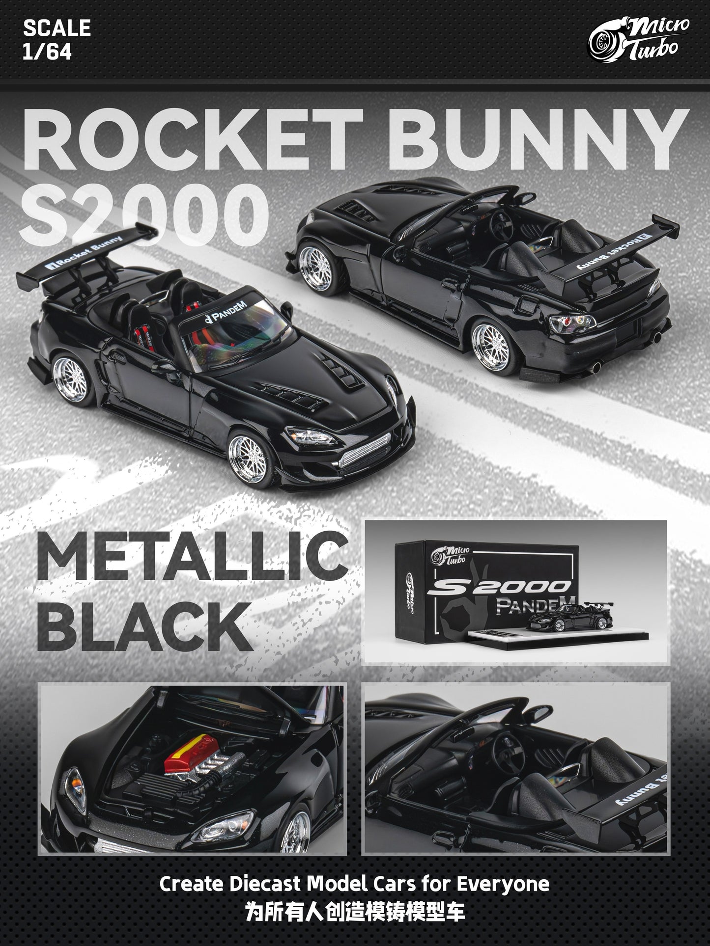 (Pre-order) Microturbo - 1/64 Custom S2000 Rocket Bunny - Metallic Black