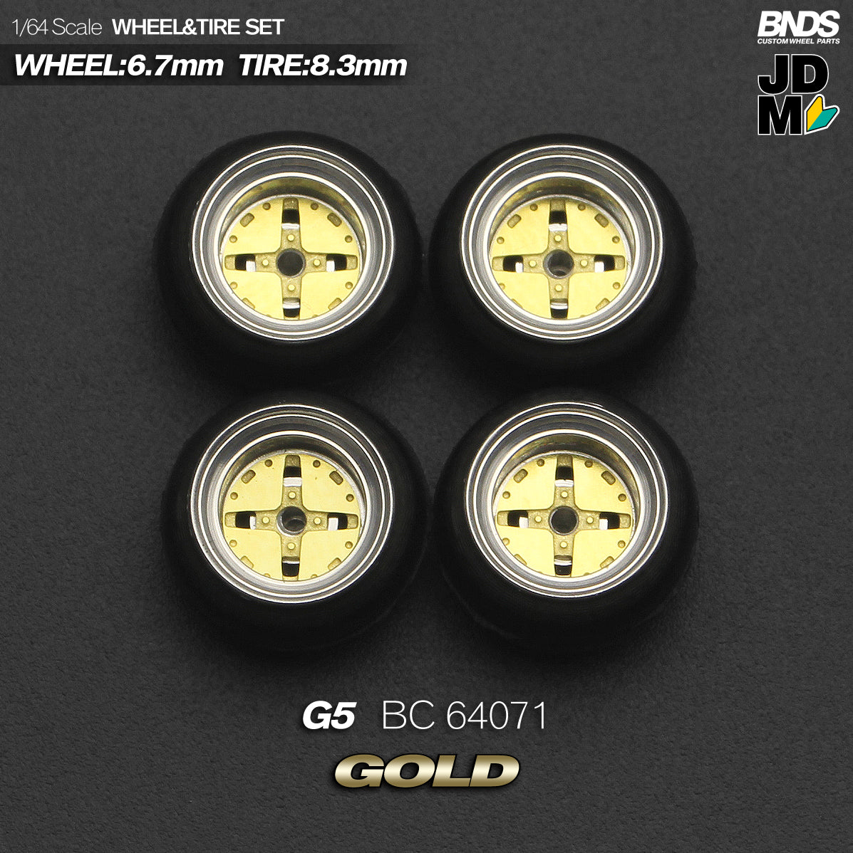 BNDS by Mot Hobby 1/64 Diecast Wheels and Tire Set - Alloy Classic 15-inch/8.3mm | BC64071 - BC64072