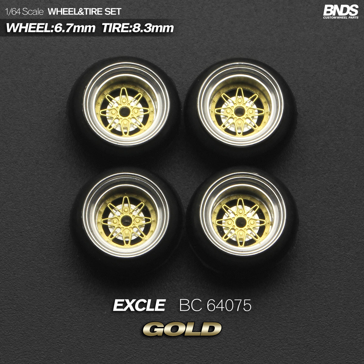 BNDS by Mot Hobby 1/64 Diecast Wheels and Tire Set - Alloy Classic 15-inch/8.3mm | BC64075 - BC64076