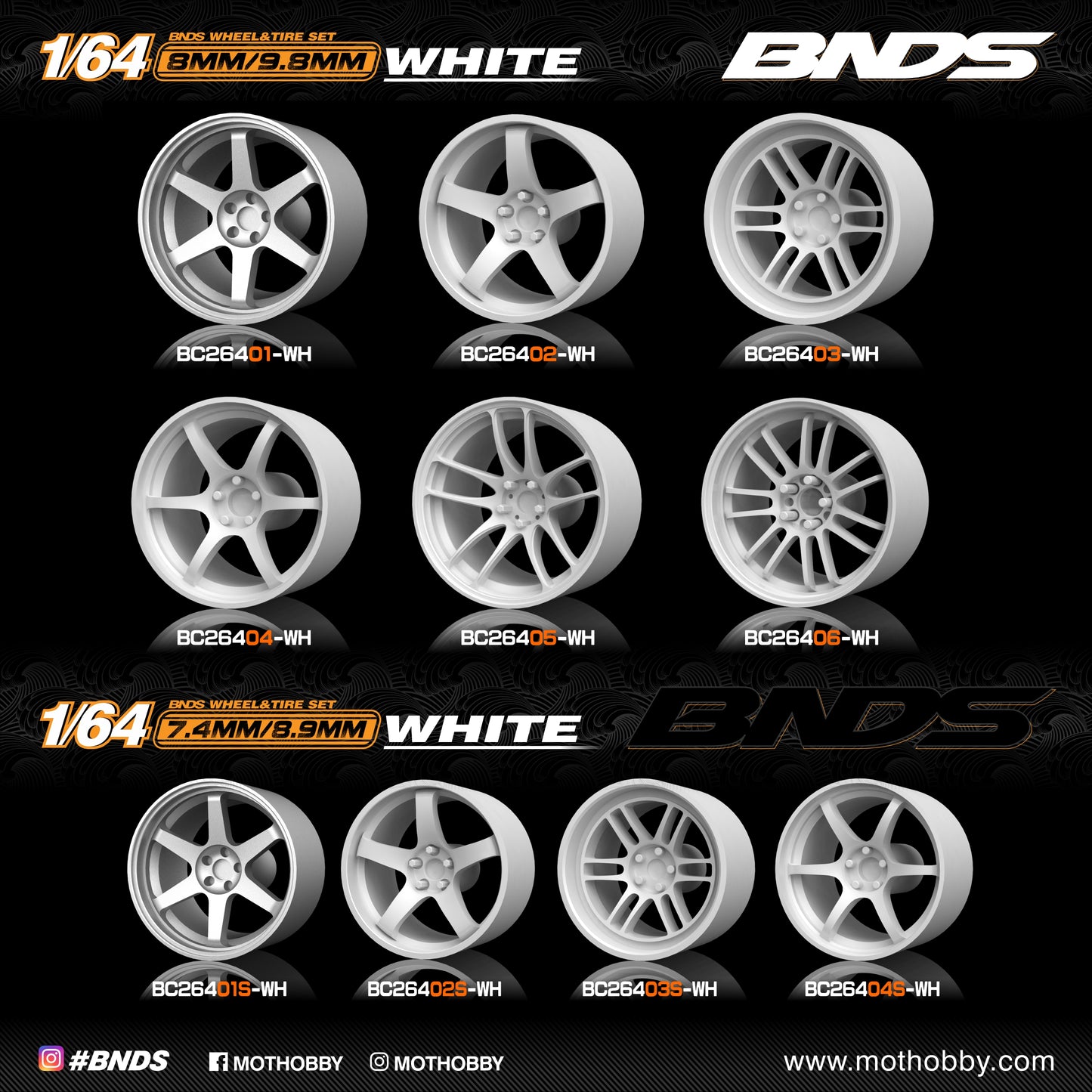 1/64 ABS Plastic Wheel & Tire Set - 8.9/9.8mm - BNDS