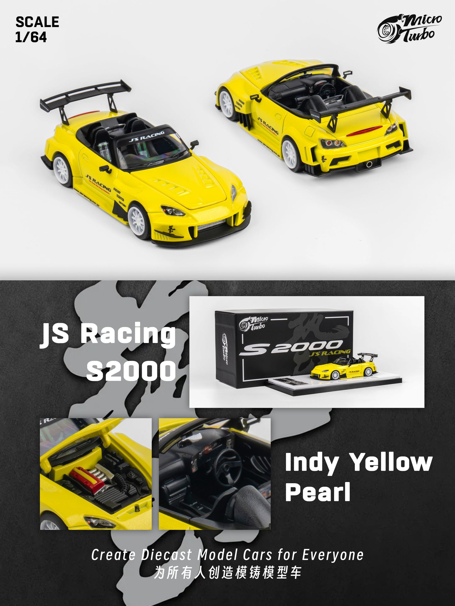 Microturbo 1/64 Custom S2000 JS Racing - Indy Yellow Pearl