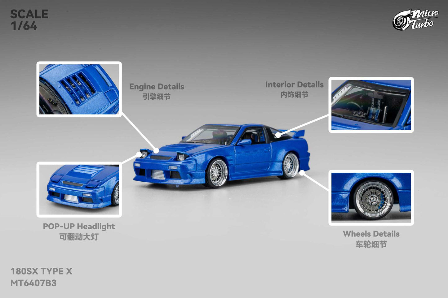 (Pre-Order) Microturbo - 1/64 Custom 180SX Type X - Metallic Blue