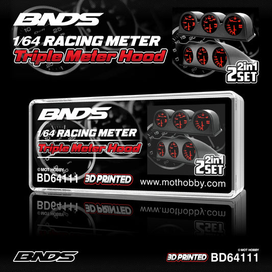 BNDS 1/64 Racing Meter Set - Triple Meter Hood 2-in-1 Set (2pcs) - BD64111