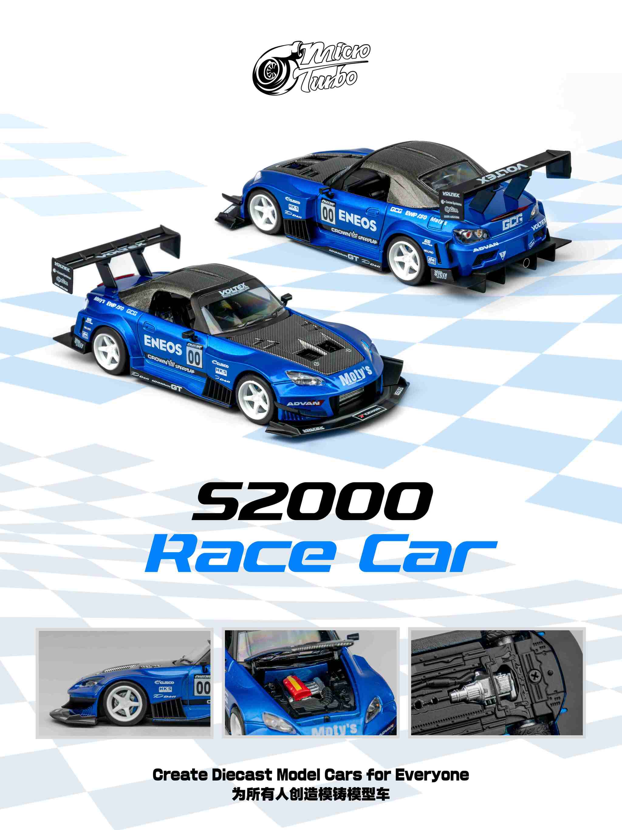 MicroTurbo - 1/64 Custom S2000 Racing - Candy Blue – Mot Hobby Studio
