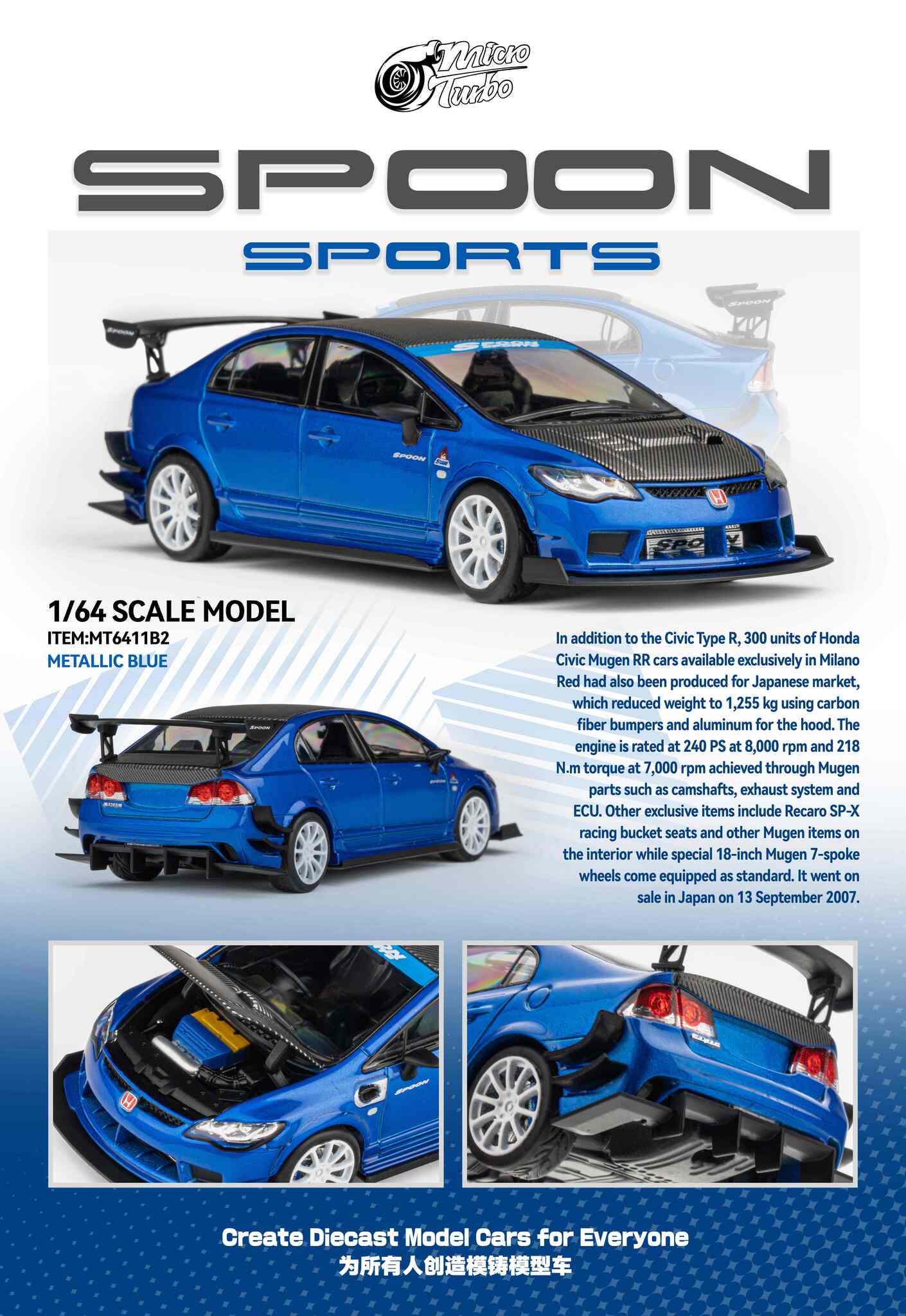 (Pre-Order) Microturbo 1/64 Custom FD2 Spoon - Metallic Blue