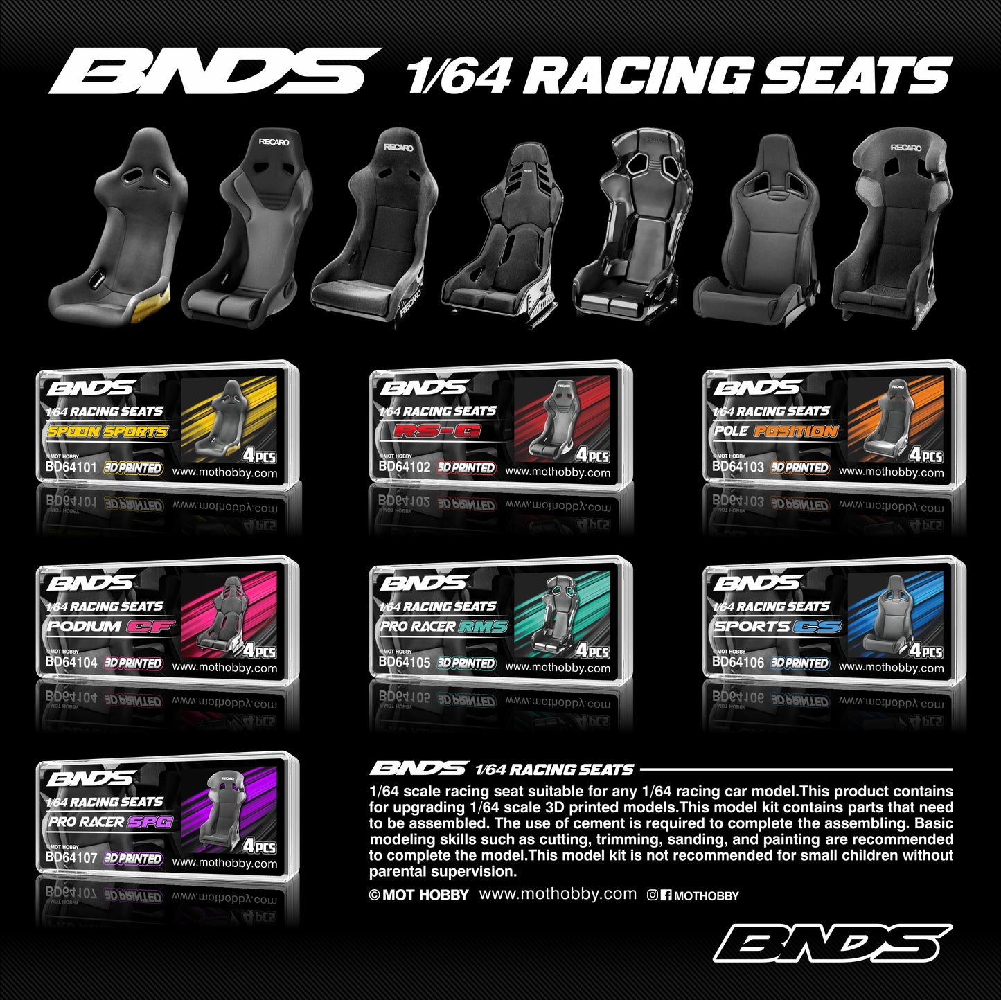 BNDS 1/64 Racing Seats Collection - BD64101/BD64102/BD64103/BD64104/BD64105/BD64106/BD64107
